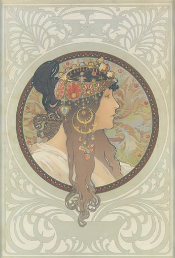 ALPHONSE MUCHA (1860-1939). [TÊTES BYZANTINES.] Two decorative panels. 1897. Each approximately 20x14 inches, 52x87 cm. [F. Champenois,